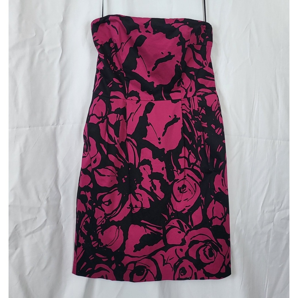Express Design Studio Womens Fuchsia Black Floral Strapless Pocket Party Dress 8